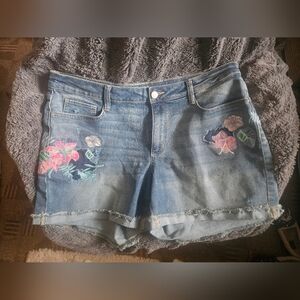 a.n.a 14T Blue Jean Shorts with Floral Embroidery